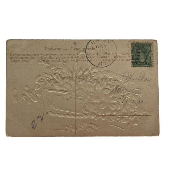 Vintage Embossed Postcard With Basket Of Violets Design  1 Cent US Stamp u - Picture 2 of 2